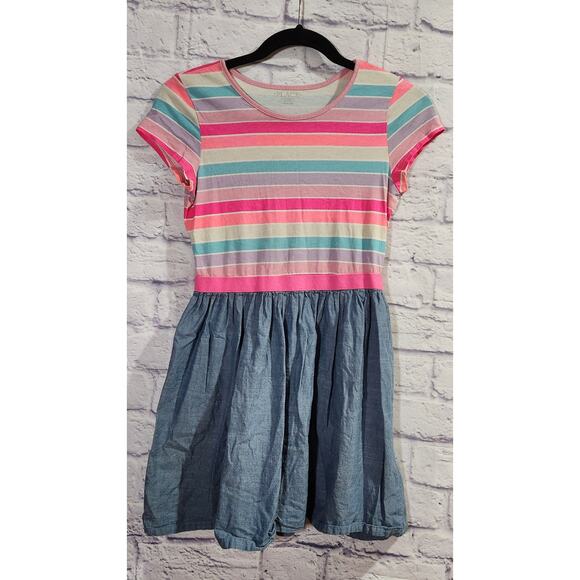 Children's Place Pink Striped With Solid Blue Bottom Dress Large Lightweight - Picture 1 of 3